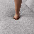 Curved Four Seater Grey Full Compression Sponge Sofa, Teddy Velvet Fabric, No-Assembly Compact Sofa for Small Spaces & Apartments