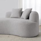 Curved Four Seater Grey Full Compression Sponge Sofa, Teddy Velvet Fabric, No-Assembly Compact Sofa for Small Spaces & Apartments