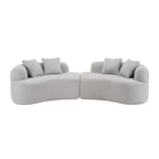 Curved Four Seater Grey Full Compression Sponge Sofa, Teddy Velvet Fabric, No-Assembly Compact Sofa for Small Spaces & Apartments