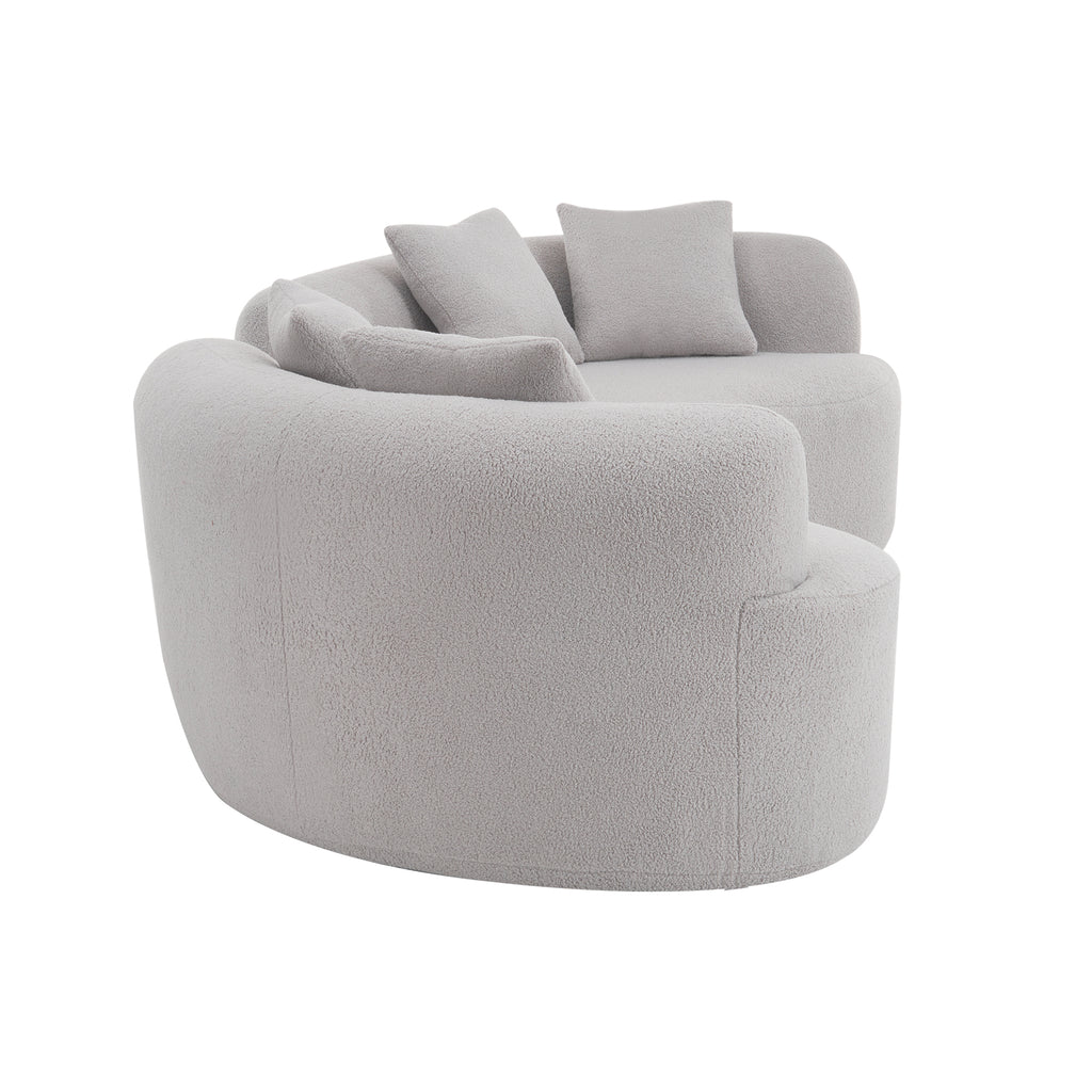 Curved Four Seater Grey Full Compression Sponge Sofa, Teddy Velvet Fabric, No-Assembly Compact Sofa for Small Spaces & Apartments