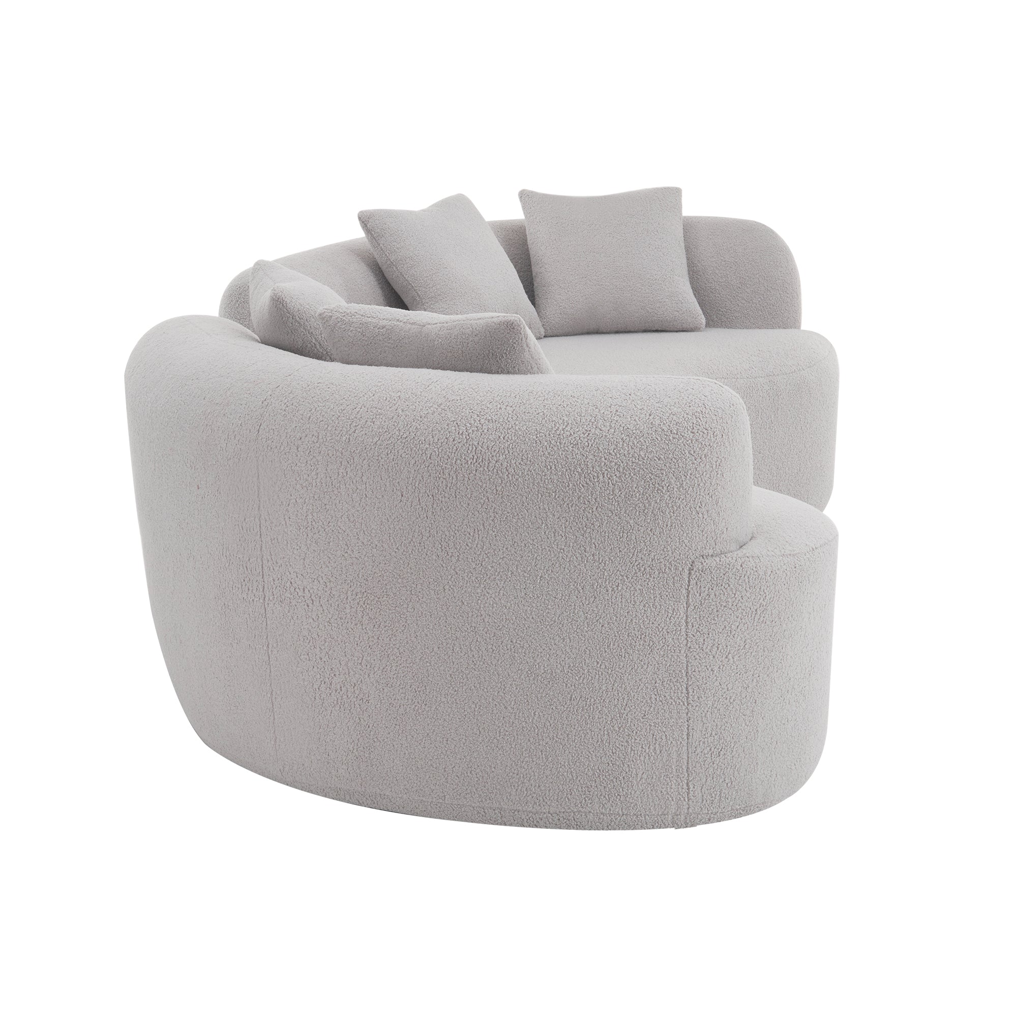 Curved Four Seater Grey Full Compression Sponge Sofa, Teddy Velvet Fabric, No-Assembly Compact Sofa for Small Spaces & Apartments