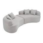 Curved Four Seater Grey Full Compression Sponge Sofa, Teddy Velvet Fabric, No-Assembly Compact Sofa for Small Spaces & Apartments
