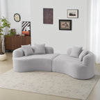 Curved Four Seater Grey Full Compression Sponge Sofa, Teddy Velvet Fabric, No-Assembly Compact Sofa for Small Spaces & Apartments