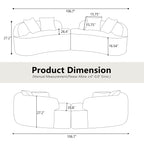 Curved Four Seater Grey Full Compression Sponge Sofa, Teddy Velvet Fabric, No-Assembly Compact Sofa for Small Spaces & Apartments