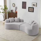 Curved Four Seater Grey Full Compression Sponge Sofa, Teddy Velvet Fabric, No-Assembly Compact Sofa for Small Spaces & Apartments