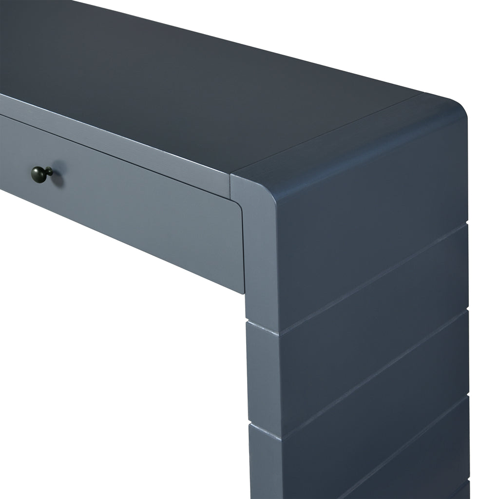 TREXM Curved Console Table with Storage, Wooden Entryway Table with 2 Drawers, Farmhouse Rustic Console Tables for Entryway, Hallway, Living Room, Navy