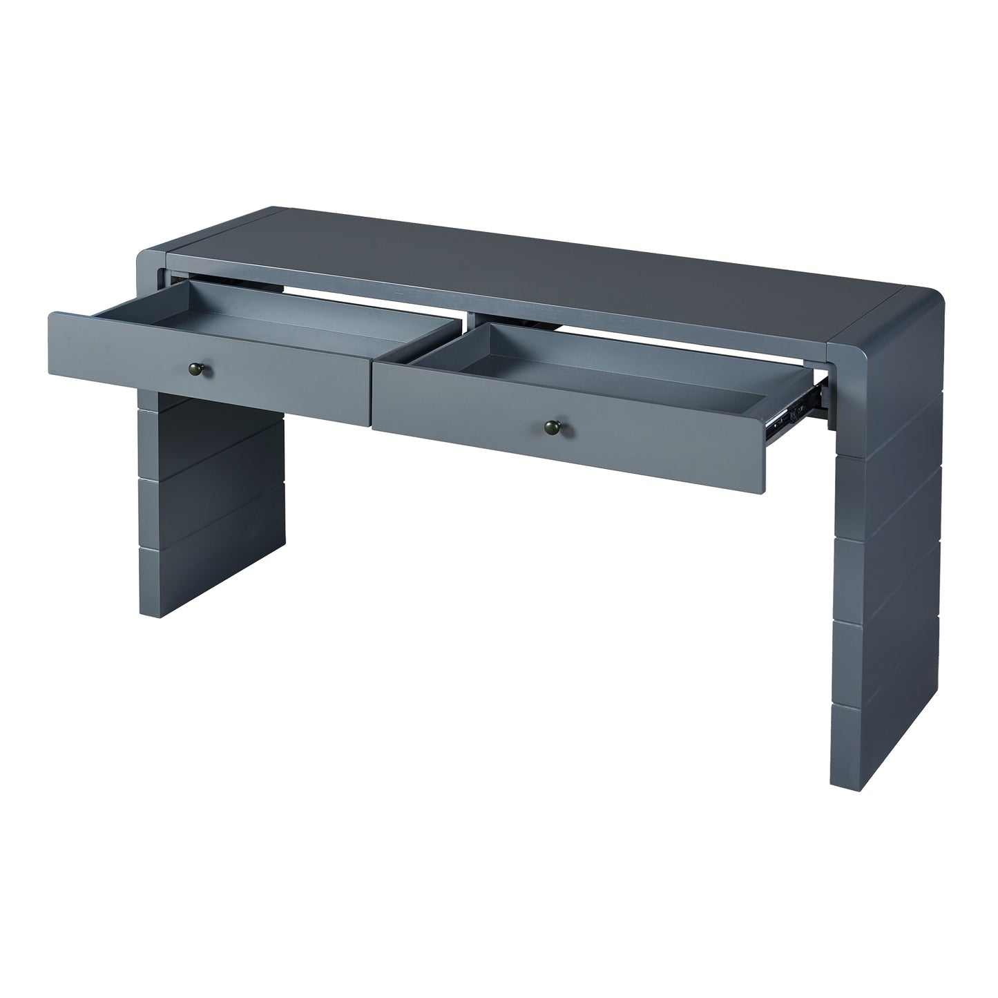 TREXM Curved Console Table with Storage, Wooden Entryway Table with 2 Drawers, Farmhouse Rustic Console Tables for Entryway, Hallway, Living Room, Navy