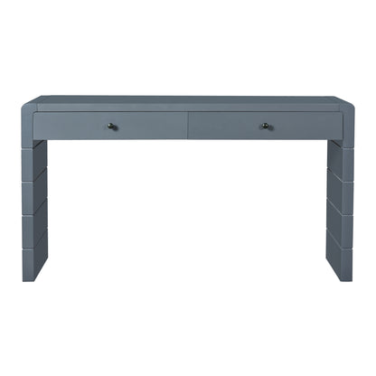 TREXM Curved Console Table with Storage, Wooden Entryway Table with 2 Drawers, Farmhouse Rustic Console Tables for Entryway, Hallway, Living Room, Navy