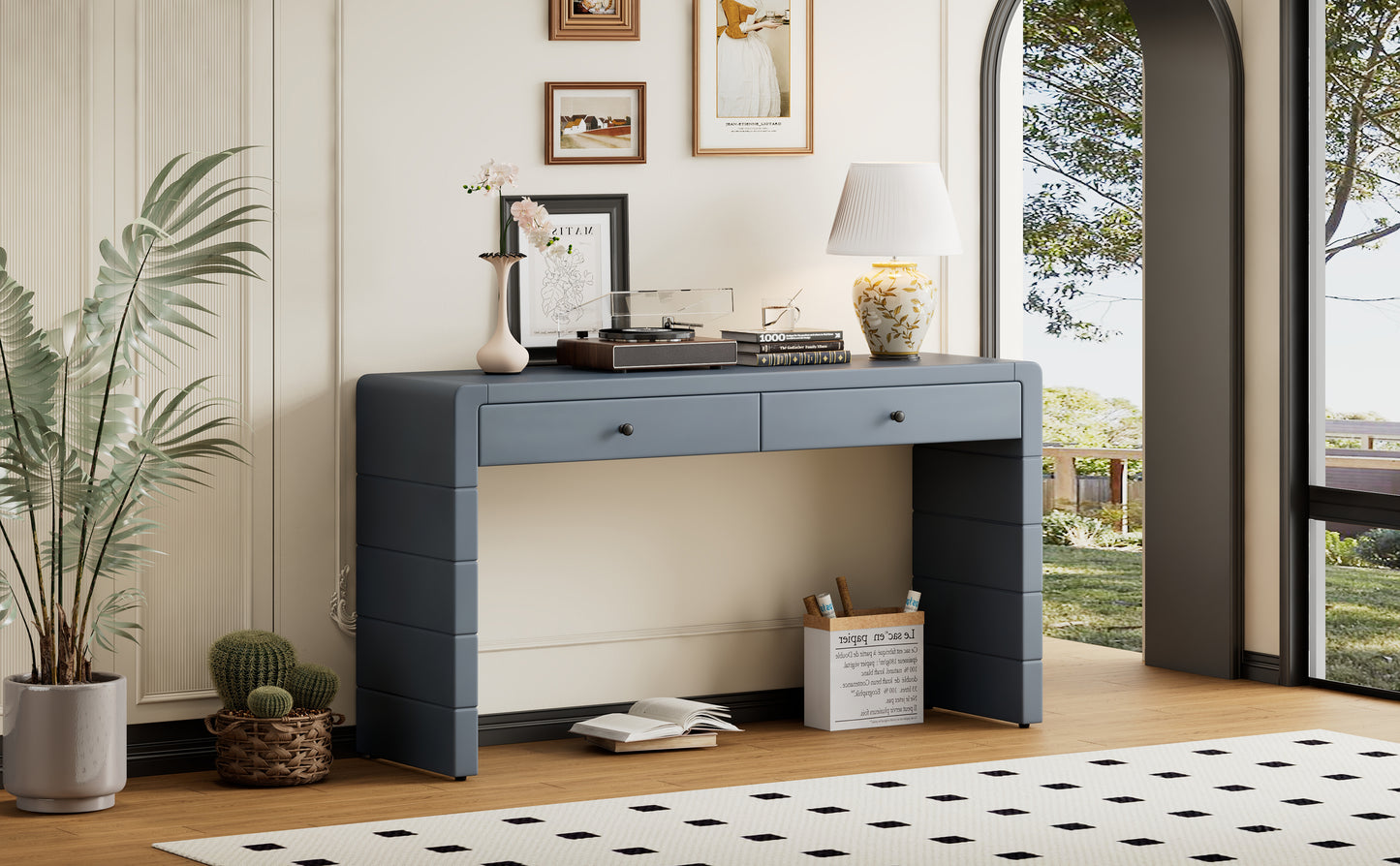 TREXM Curved Console Table with Storage, Wooden Entryway Table with 2 Drawers, Farmhouse Rustic Console Tables for Entryway, Hallway, Living Room, Navy