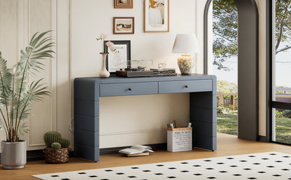 TREXM Curved Console Table with Storage, Wooden Entryway Table with 2 Drawers, Farmhouse Rustic Console Tables for Entryway, Hallway, Living Room, Navy