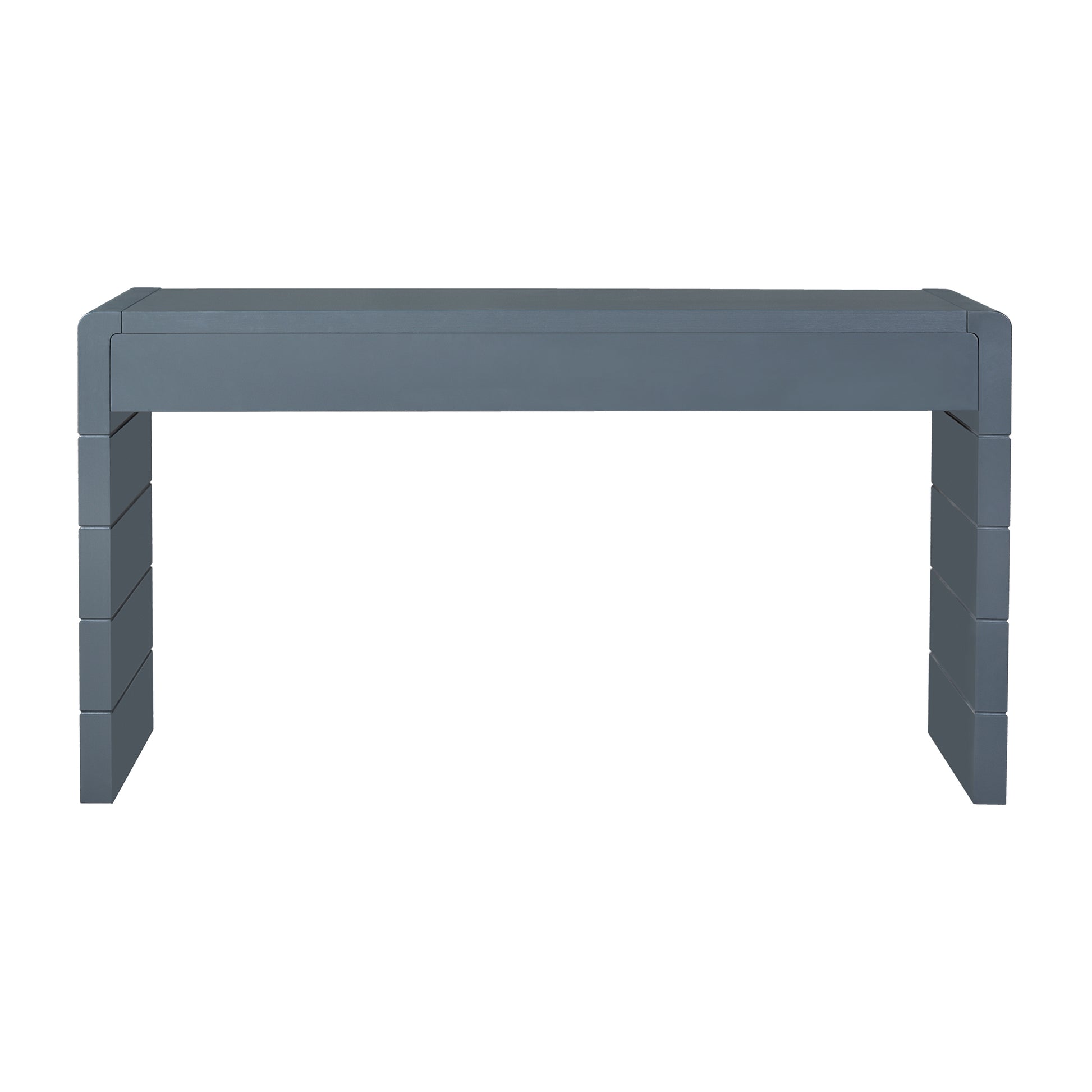 TREXM Curved Console Table with Storage, Wooden Entryway Table with 2 Drawers, Farmhouse Rustic Console Tables for Entryway, Hallway, Living Room, Navy