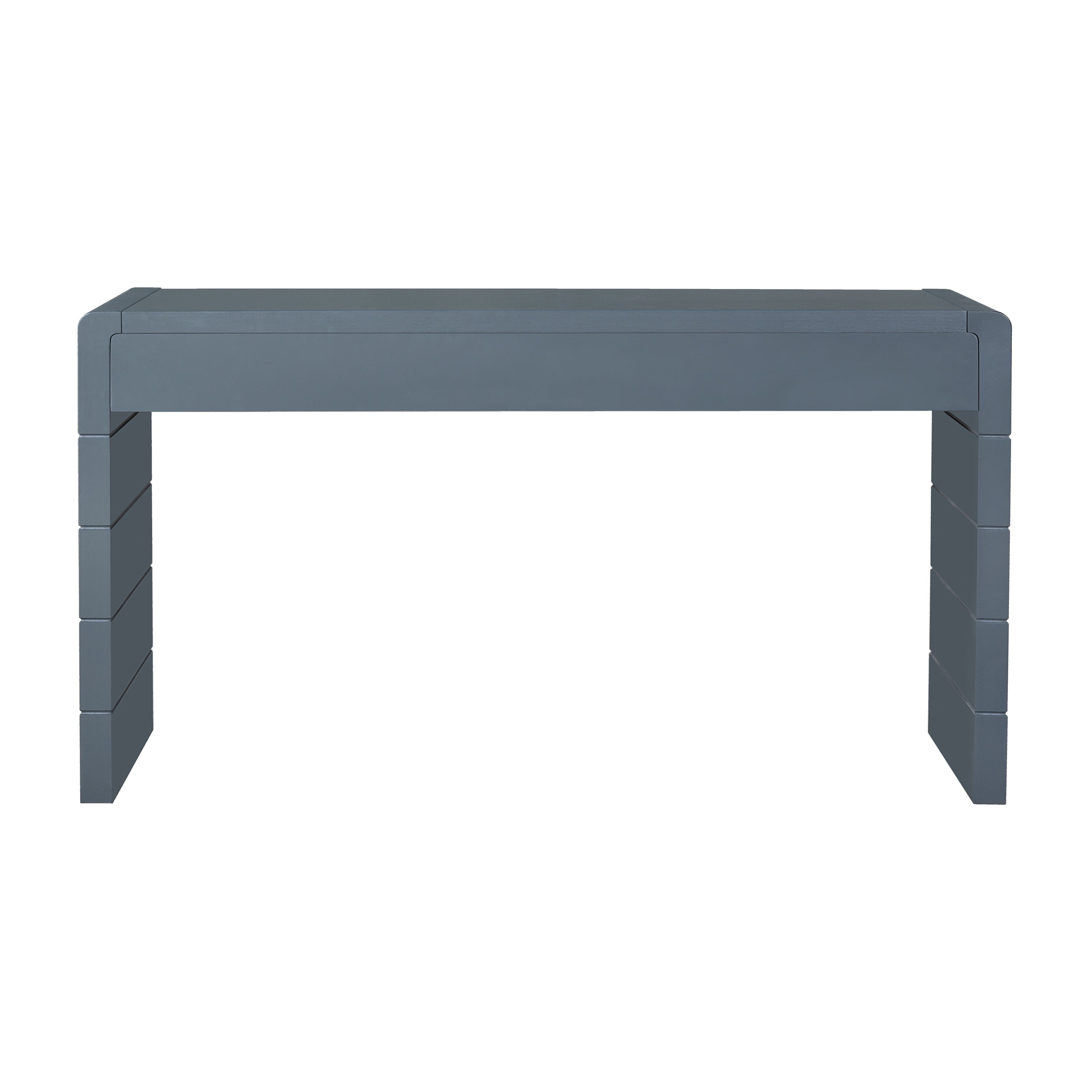 TREXM Curved Console Table with Storage, Wooden Entryway Table with 2 Drawers, Farmhouse Rustic Console Tables for Entryway, Hallway, Living Room, Navy