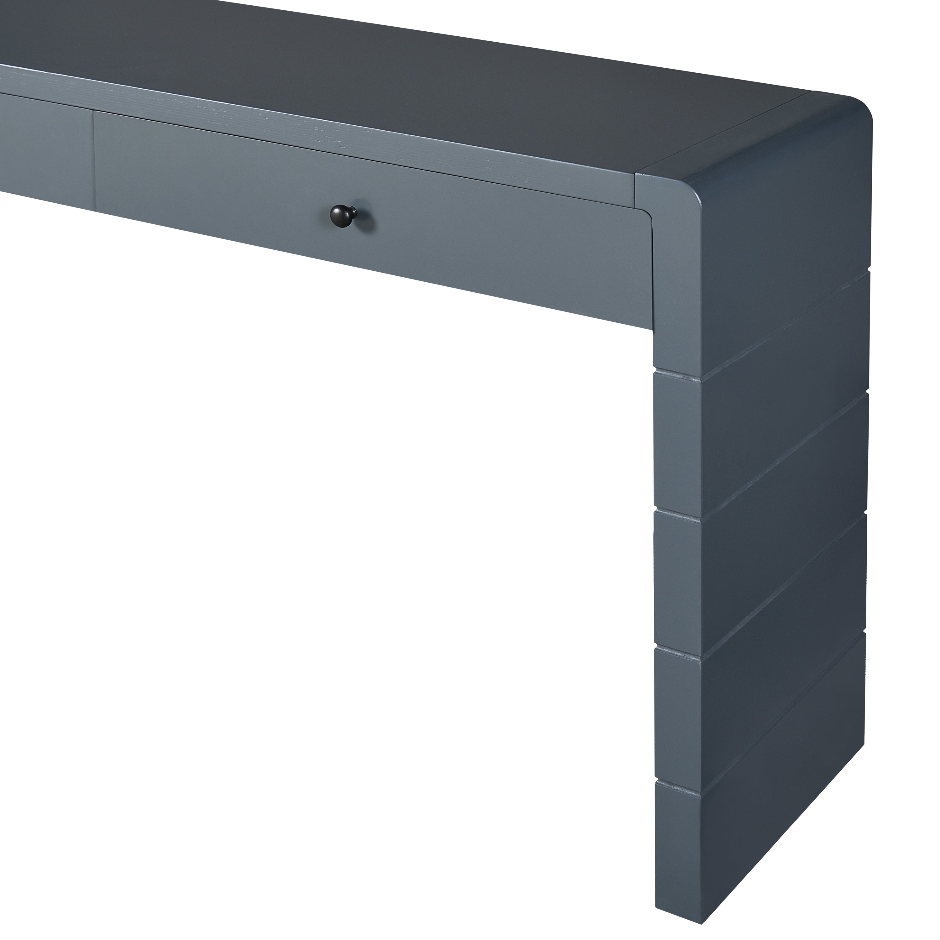 TREXM Curved Console Table with Storage, Wooden Entryway Table with 2 Drawers, Farmhouse Rustic Console Tables for Entryway, Hallway, Living Room, Navy