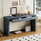 TREXM Curved Console Table with Storage, Wooden Entryway Table with 2 Drawers, Farmhouse Rustic Console Tables for Entryway, Hallway, Living Room, Navy