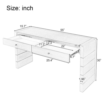 TREXM Curved Console Table with Storage, Wooden Entryway Table with 2 Drawers, Farmhouse Rustic Console Tables for Entryway, Hallway, Living Room, Navy