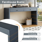 TREXM Curved Console Table with Storage, Wooden Entryway Table with 2 Drawers, Farmhouse Rustic Console Tables for Entryway, Hallway, Living Room, Navy