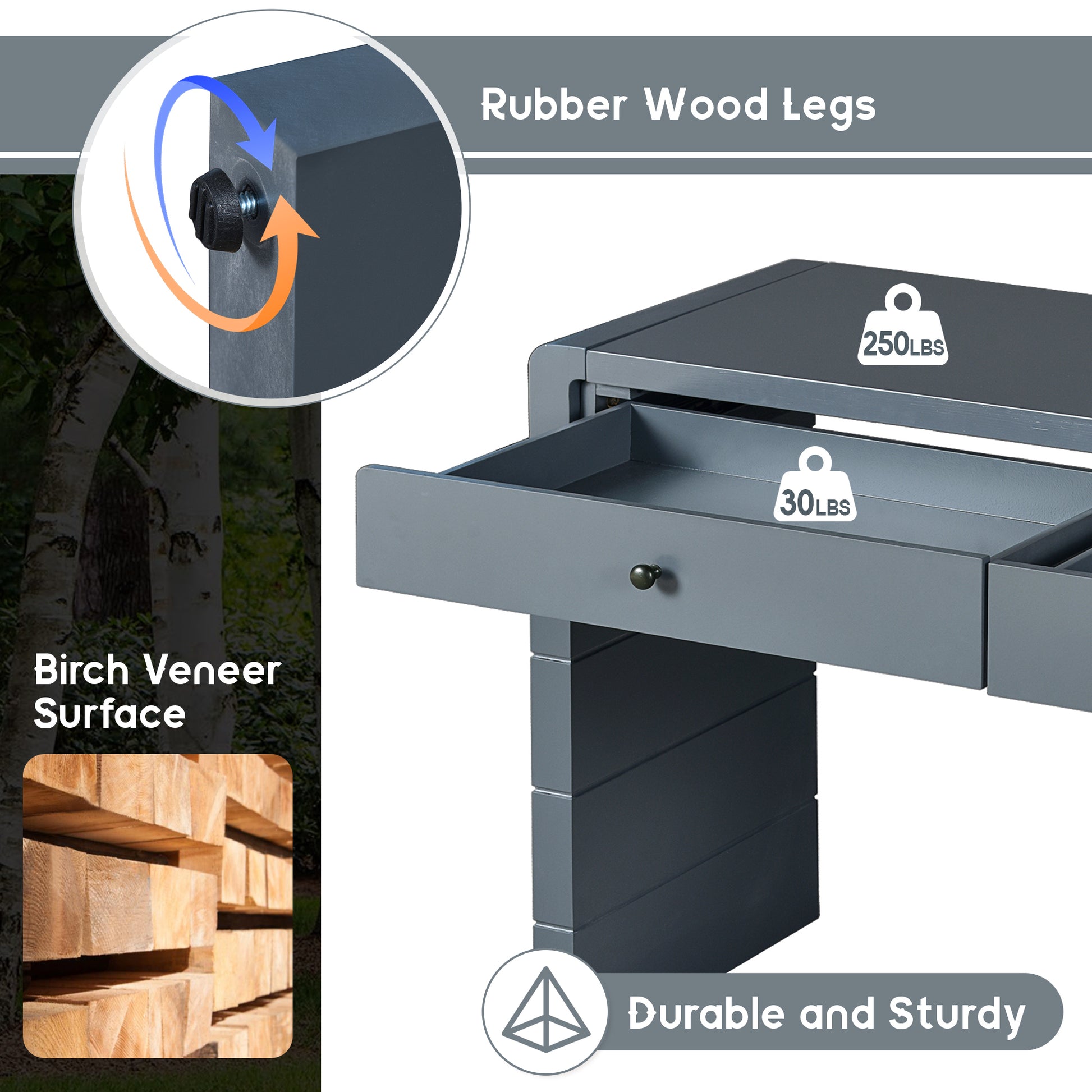 TREXM Curved Console Table with Storage, Wooden Entryway Table with 2 Drawers, Farmhouse Rustic Console Tables for Entryway, Hallway, Living Room, Navy