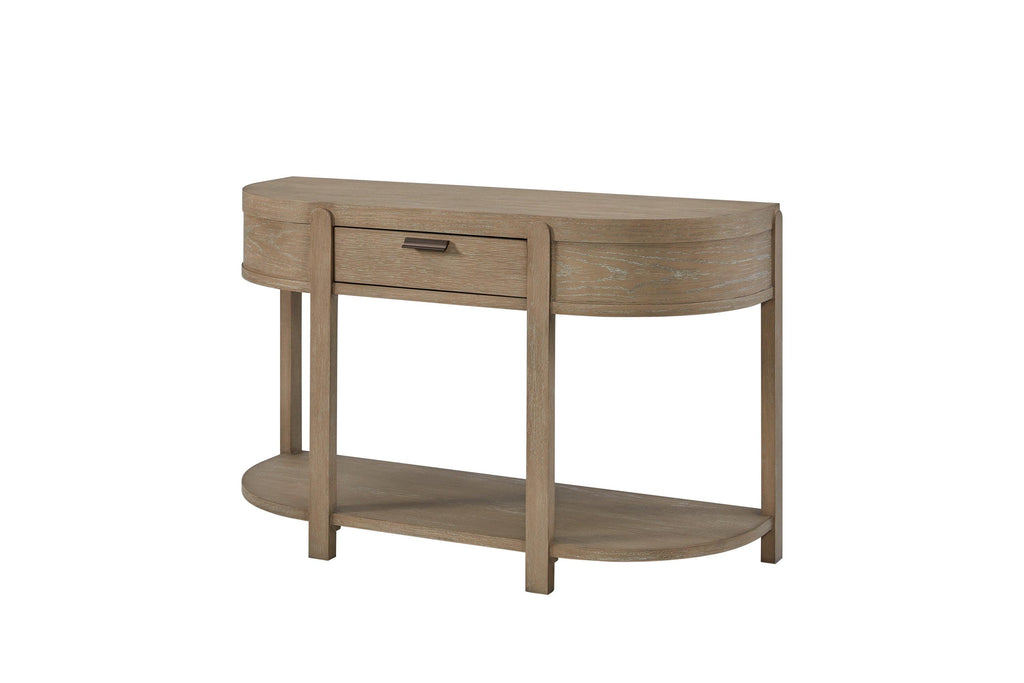 Curved Solid Wood One-Drawer Console Table in Toffee.