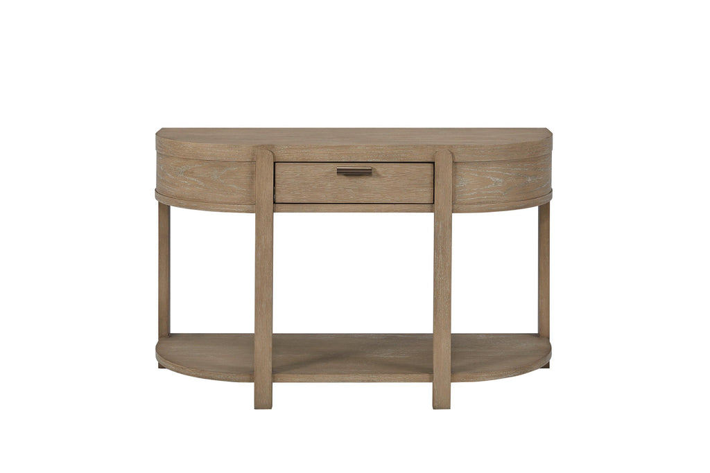 Curved Solid Wood One-Drawer Console Table in Toffee.