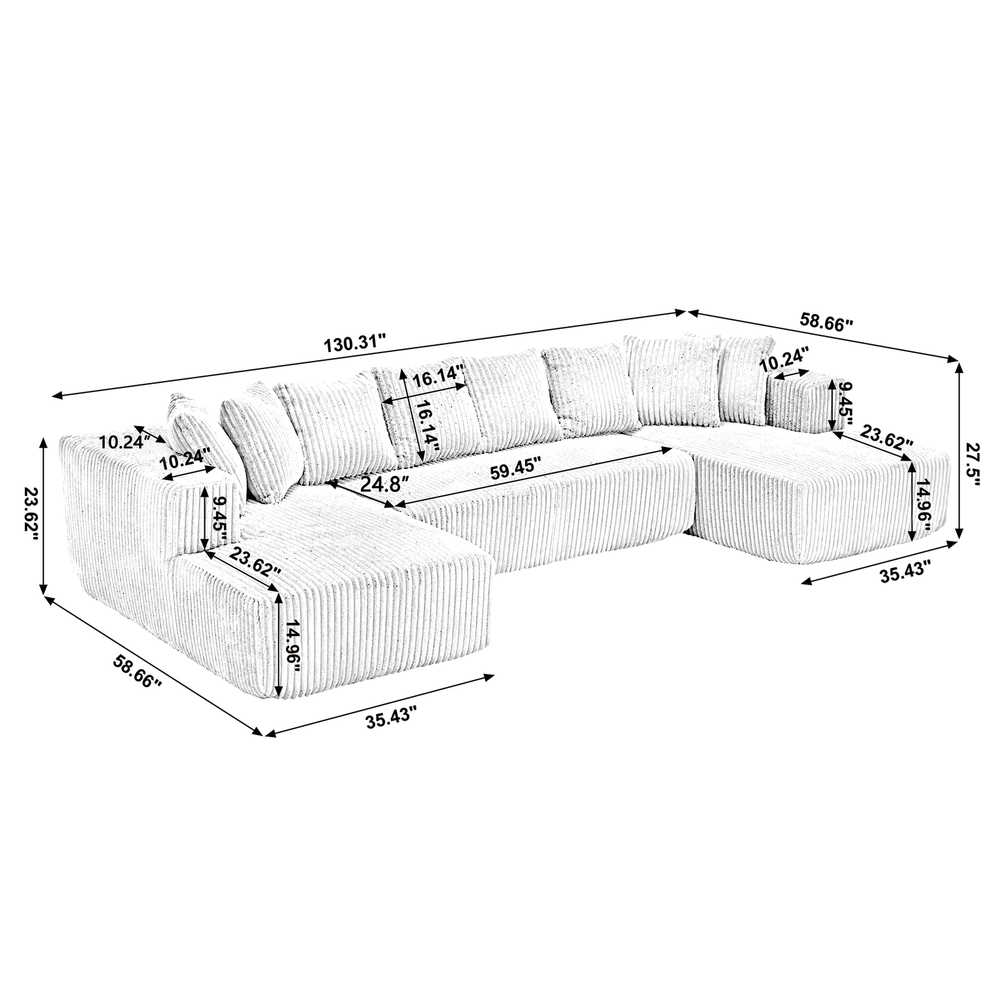 Oversized Modular Sectional Sofa, U-Shaped Sofa , Chaise Lounge, Upholstered 4 Seater, Free Combination Sofa