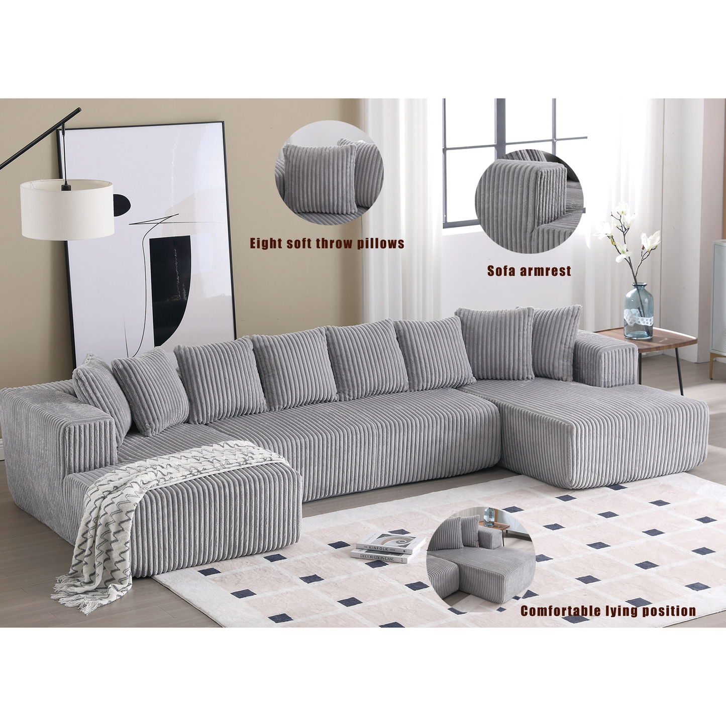 Oversized Modular Sectional Sofa, U-Shaped Sofa , Chaise Lounge, Upholstered 4 Seater, Free Combination Sofa