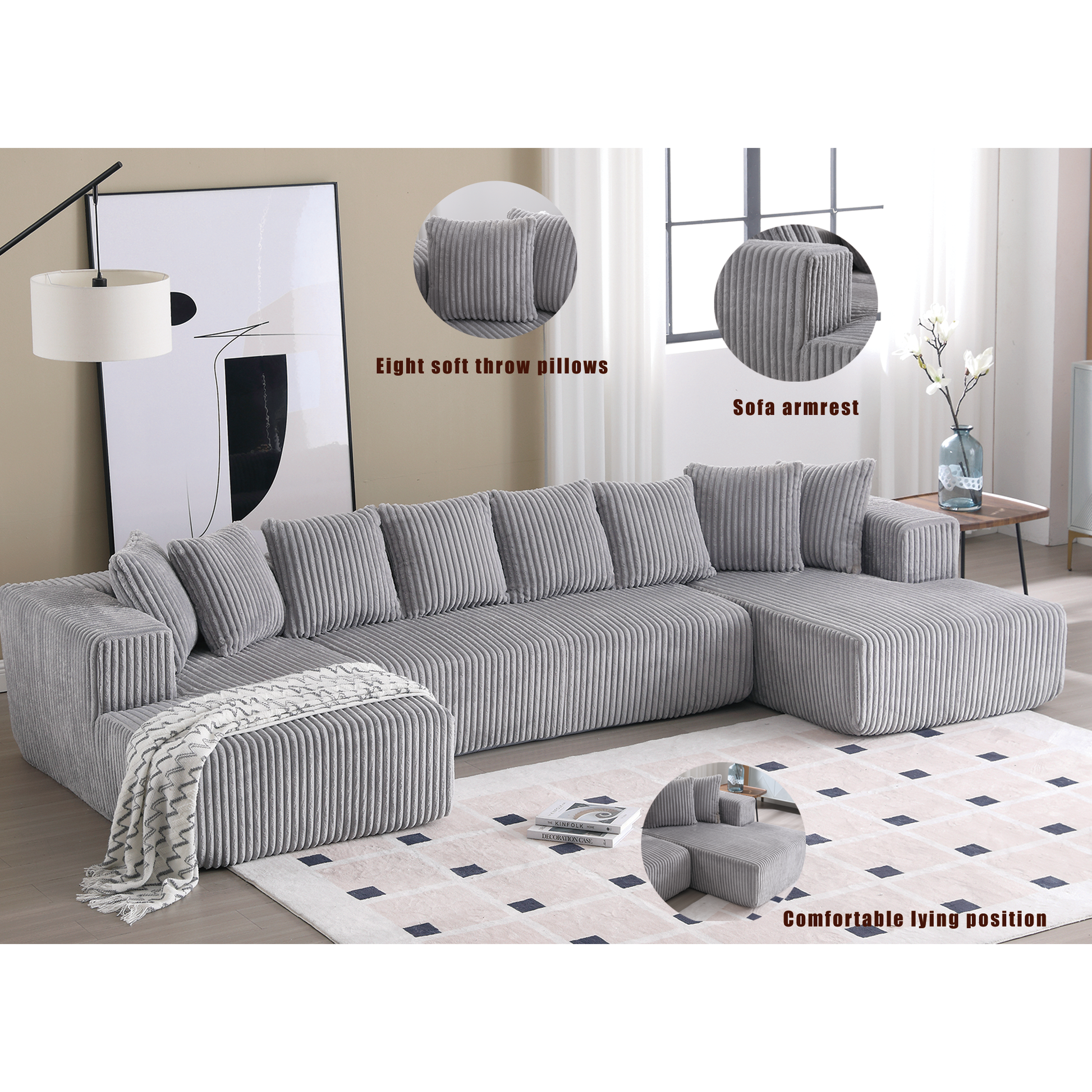 Oversized Modular Sectional Sofa, U-Shaped Sofa , Chaise Lounge, Upholstered 4 Seater, Free Combination Sofa