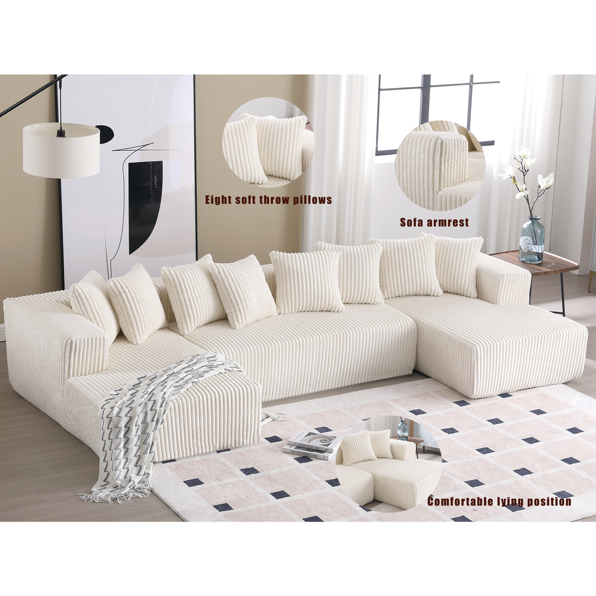 Oversized Modular Sectional Sofa, U-Shaped Sofa , Chaise Lounge, Upholstered 4 Seater, Free Combination Sofa