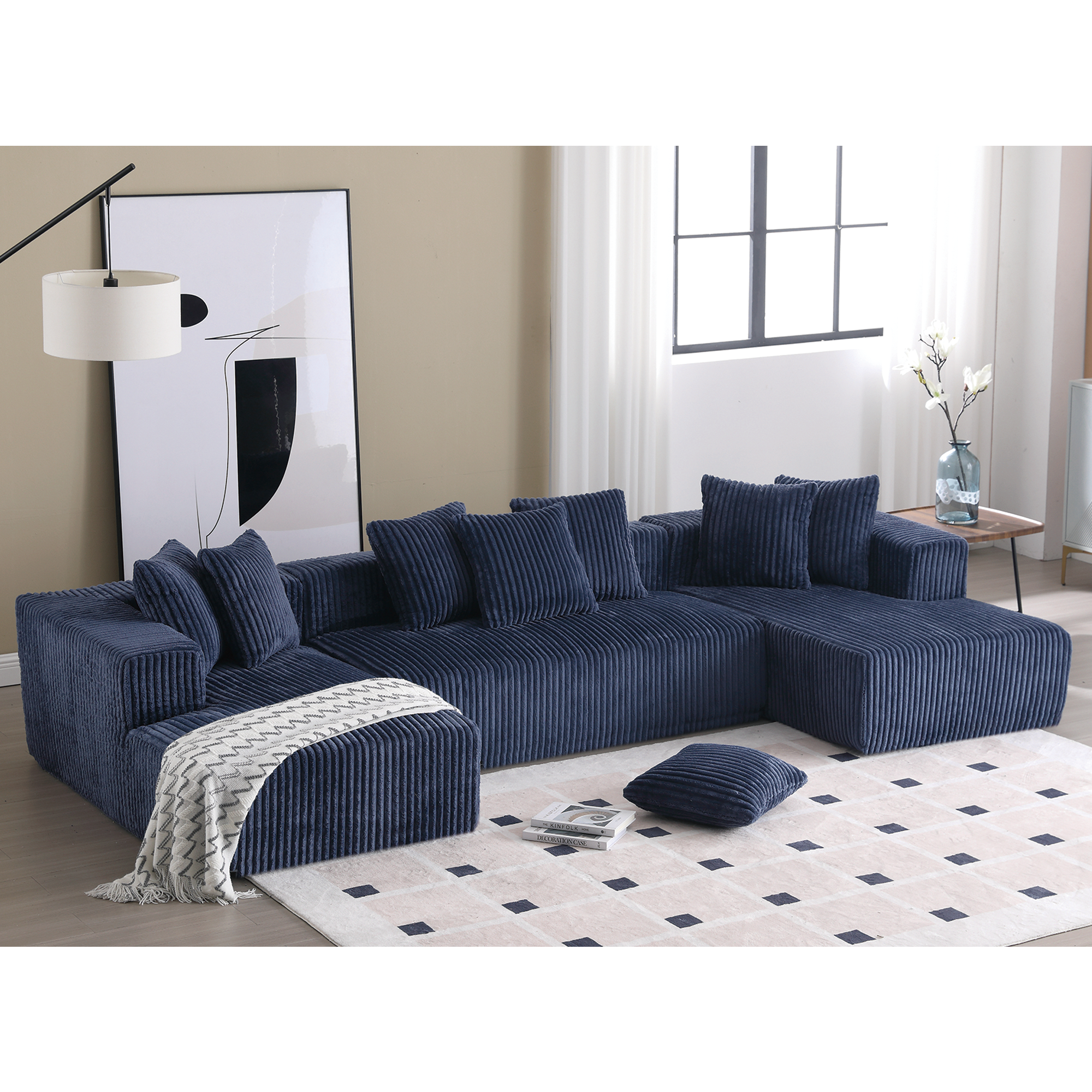 Customizable Plush Upholstered U-Shaped Sectional Sofa.