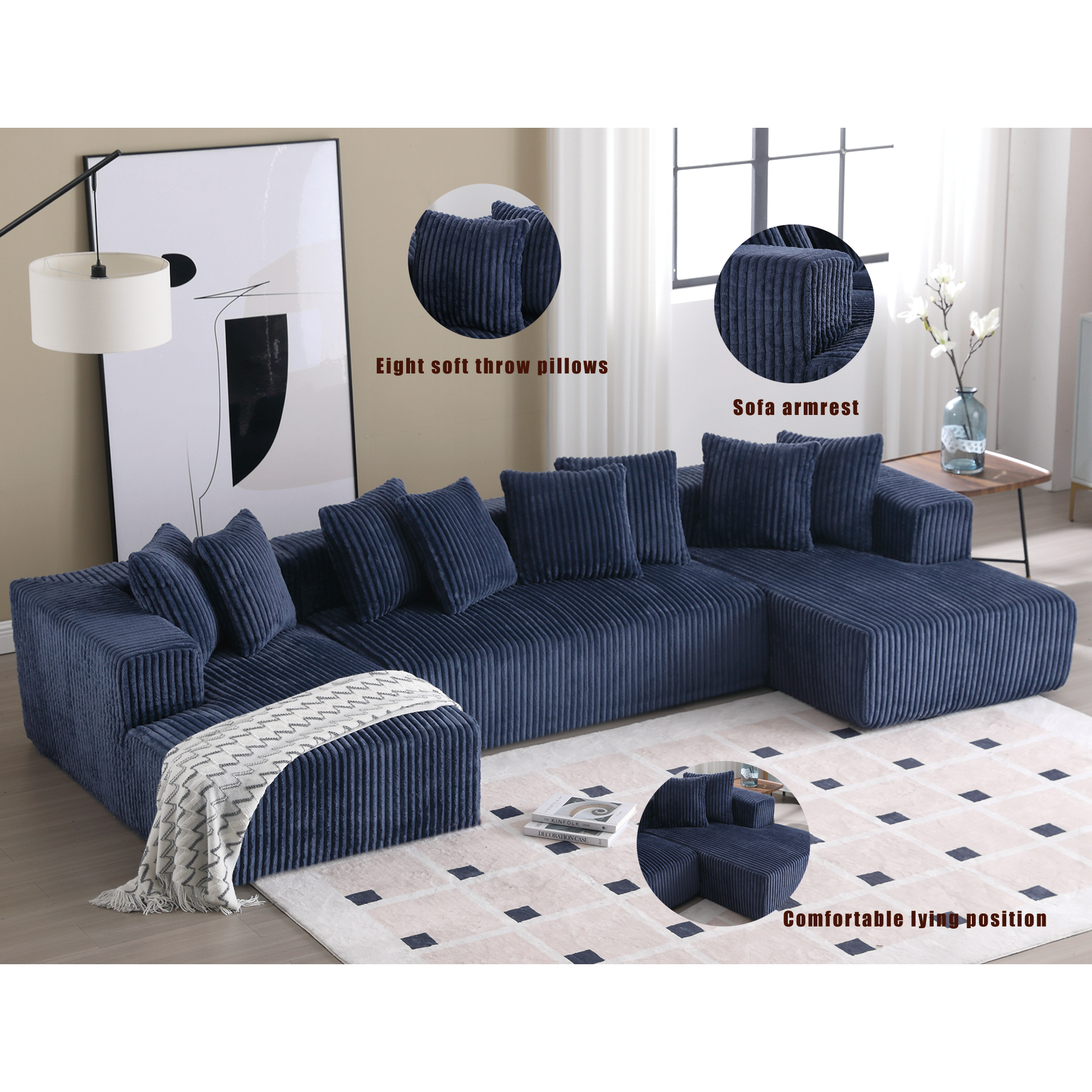 Customizable Plush Upholstered U-Shaped Sectional Sofa.