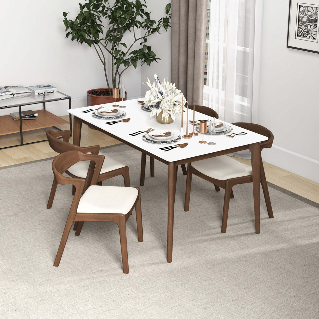 Dakota Solid Wood Cream Velvet Dining Chair (Set Of 2)