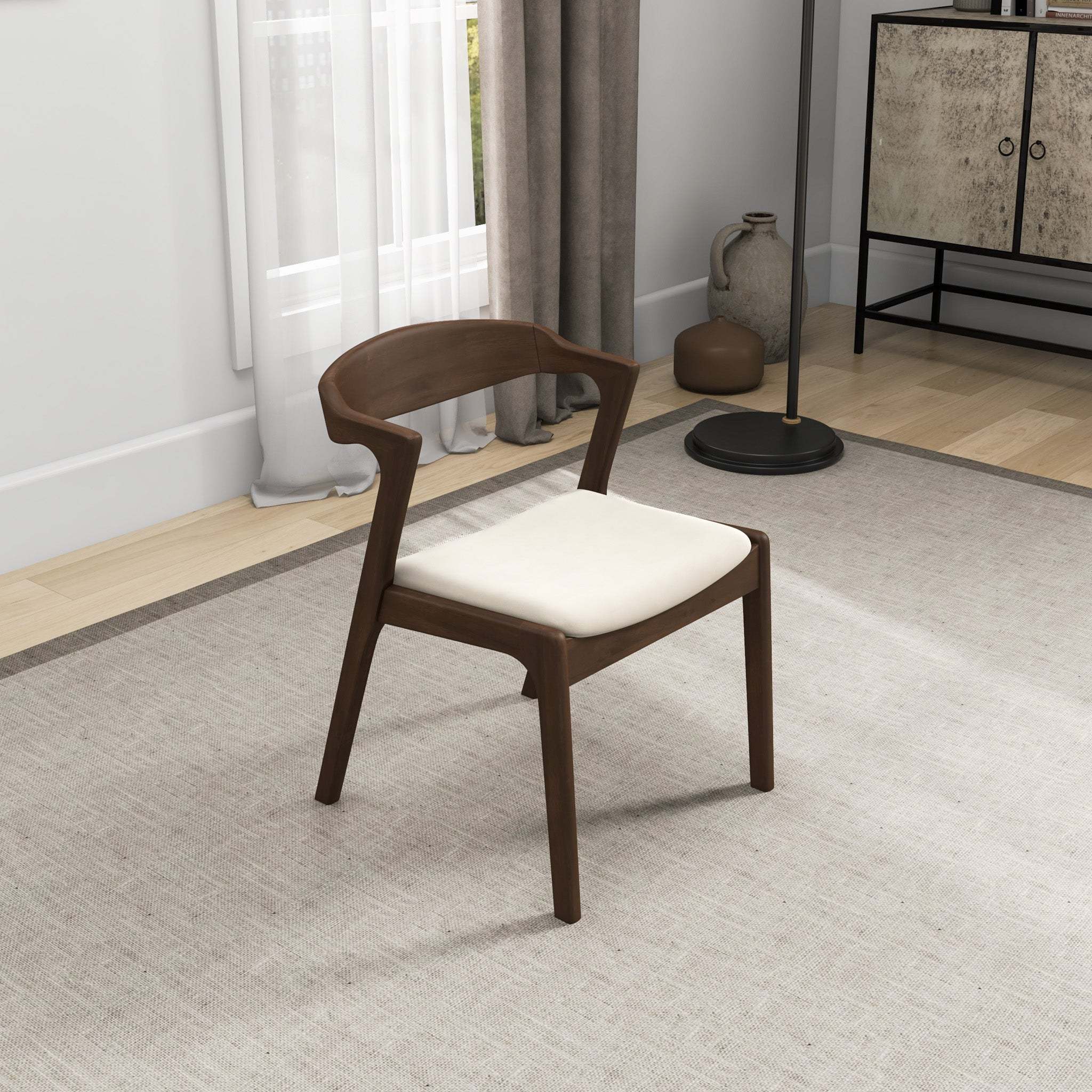 Dakota Solid Wood Cream Velvet Dining Chair (Set Of 2)