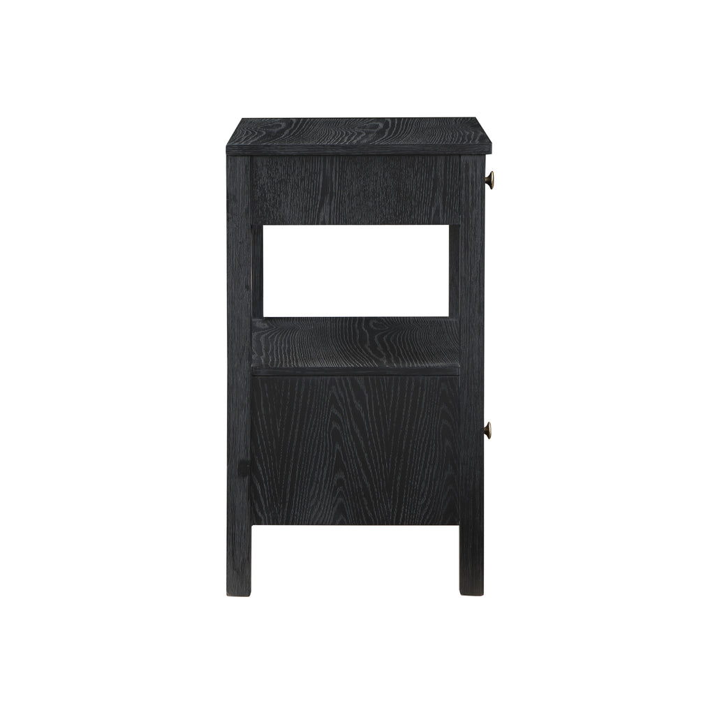 Danielle 2 Drawer Nightstand in Black with Gold Knobs, Modern Oak Veneer Design