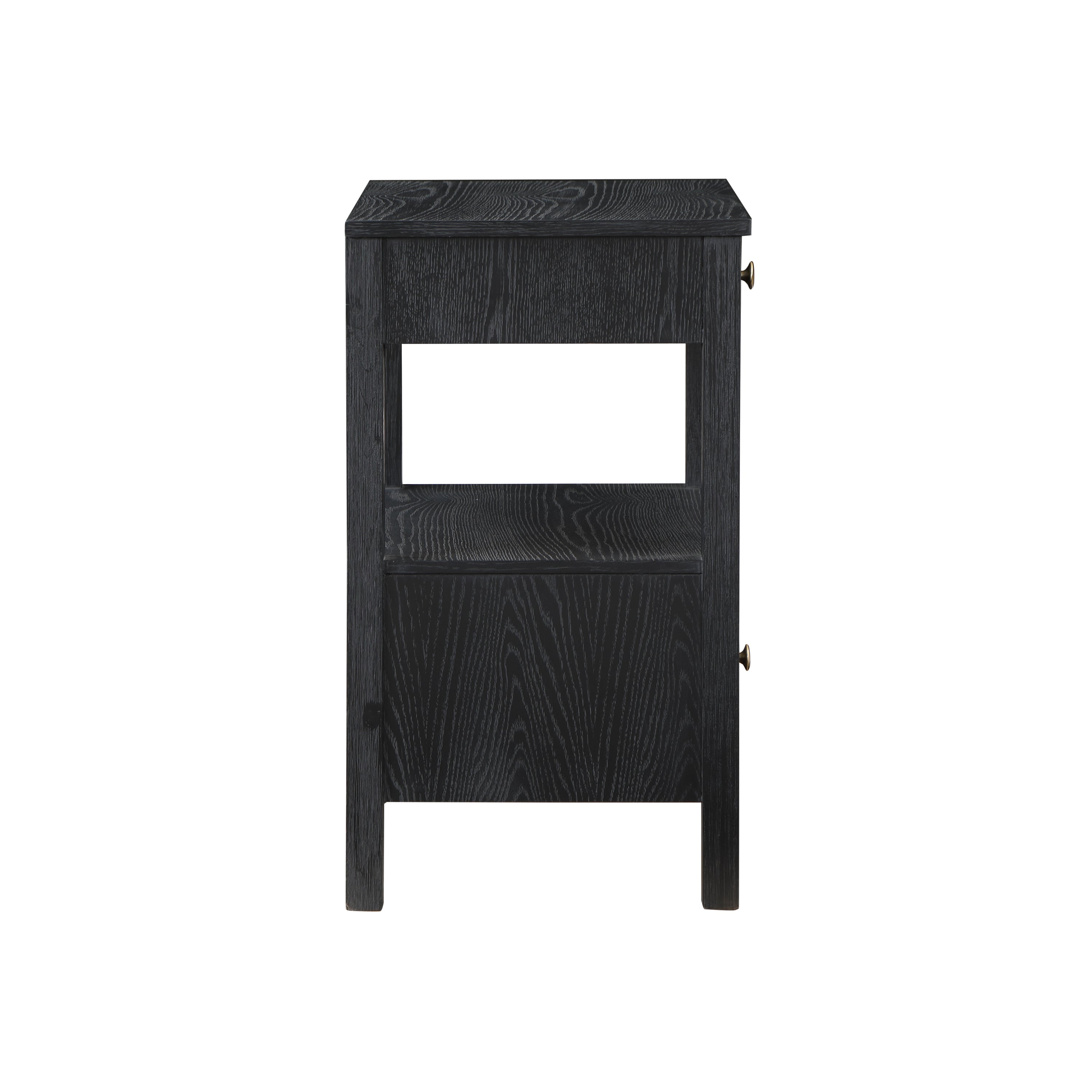 Danielle 2 Drawer Nightstand in Black with Gold Knobs, Modern Oak Veneer Design