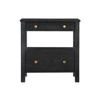 Danielle 2 Drawer Nightstand in Black with Gold Knobs, Modern Oak Veneer Design