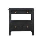 Danielle 2 Drawer Nightstand in Black with Gold Knobs, Modern Oak Veneer Design