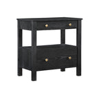 Danielle 2 Drawer Nightstand in Black with Gold Knobs, Modern Oak Veneer Design