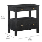 Danielle 2 Drawer Nightstand in Black with Gold Knobs, Modern Oak Veneer Design