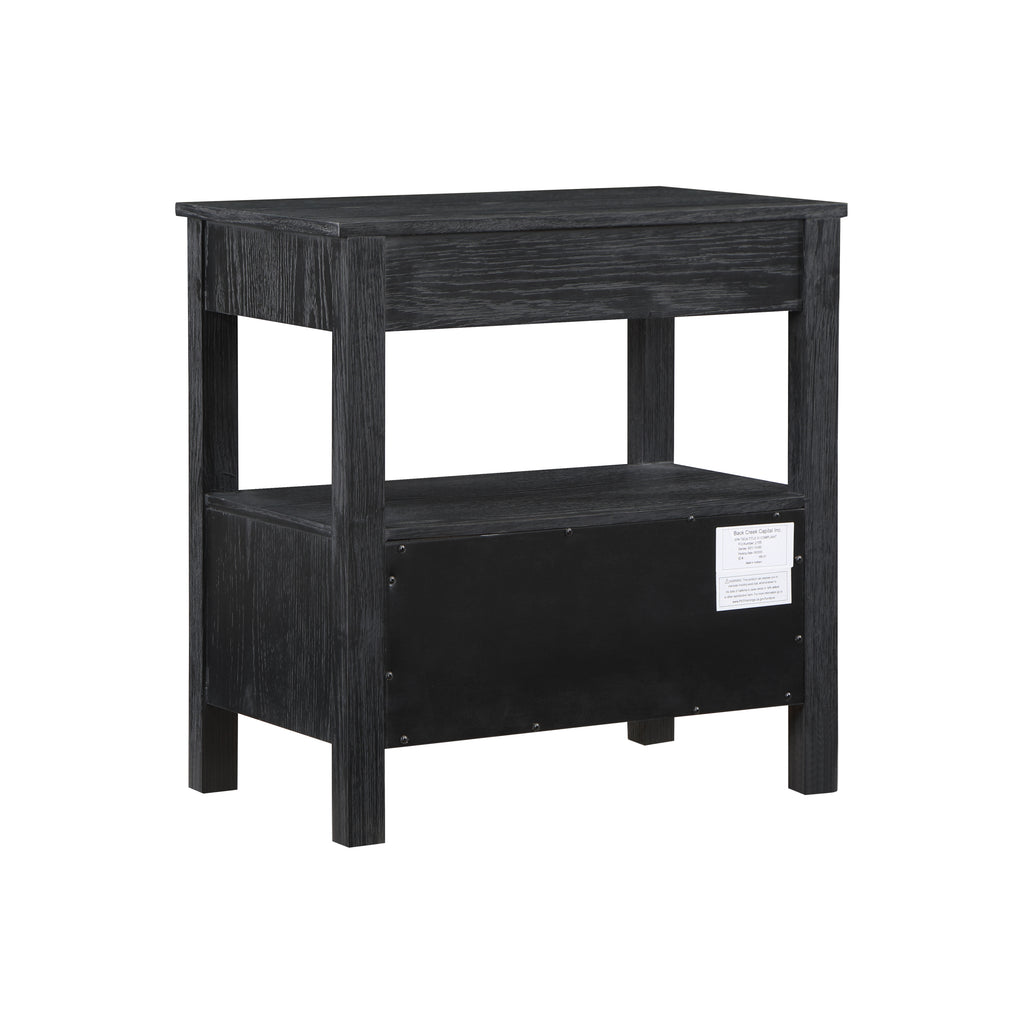 Danielle 2 Drawer Nightstand in Black with Gold Knobs, Modern Oak Veneer Design