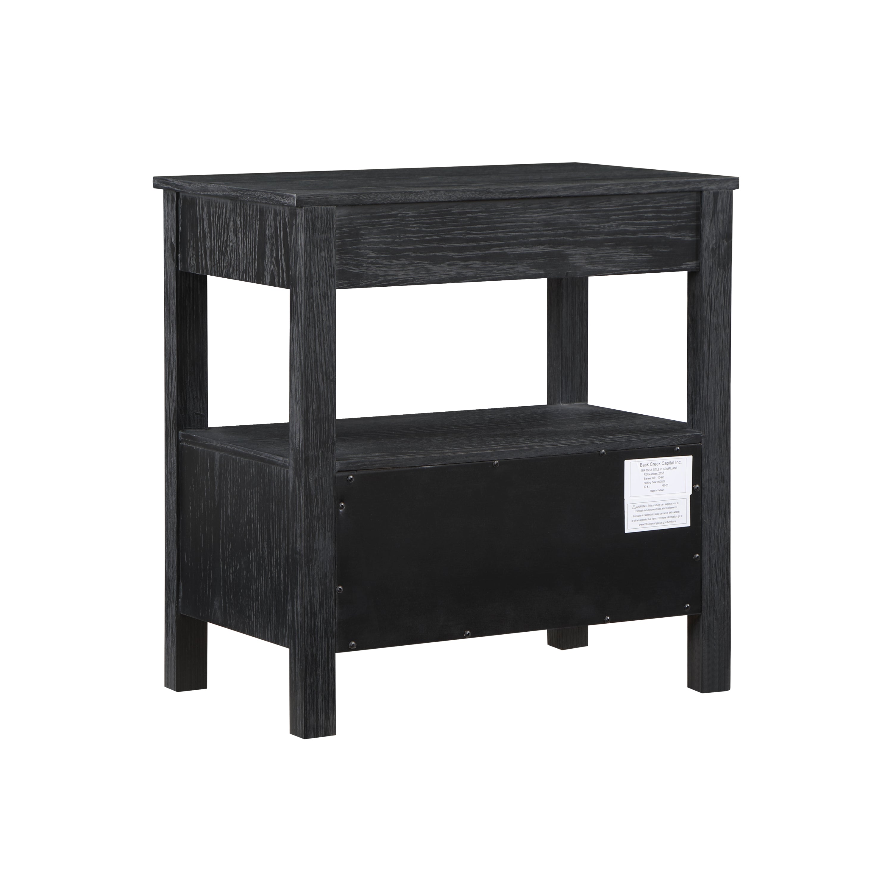 Danielle 2 Drawer Nightstand in Black with Gold Knobs, Modern Oak Veneer Design