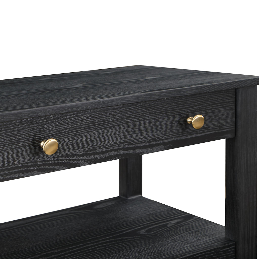 Danielle 2 Drawer Nightstand in Black with Gold Knobs, Modern Oak Veneer Design