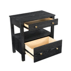 Danielle 2 Drawer Nightstand in Black with Gold Knobs, Modern Oak Veneer Design