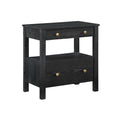 Danielle 2 Drawer Nightstand in Black with Gold Knobs, Modern Oak Veneer Design