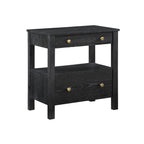 Danielle 2 Drawer Nightstand in Black with Gold Knobs, Modern Oak Veneer Design
