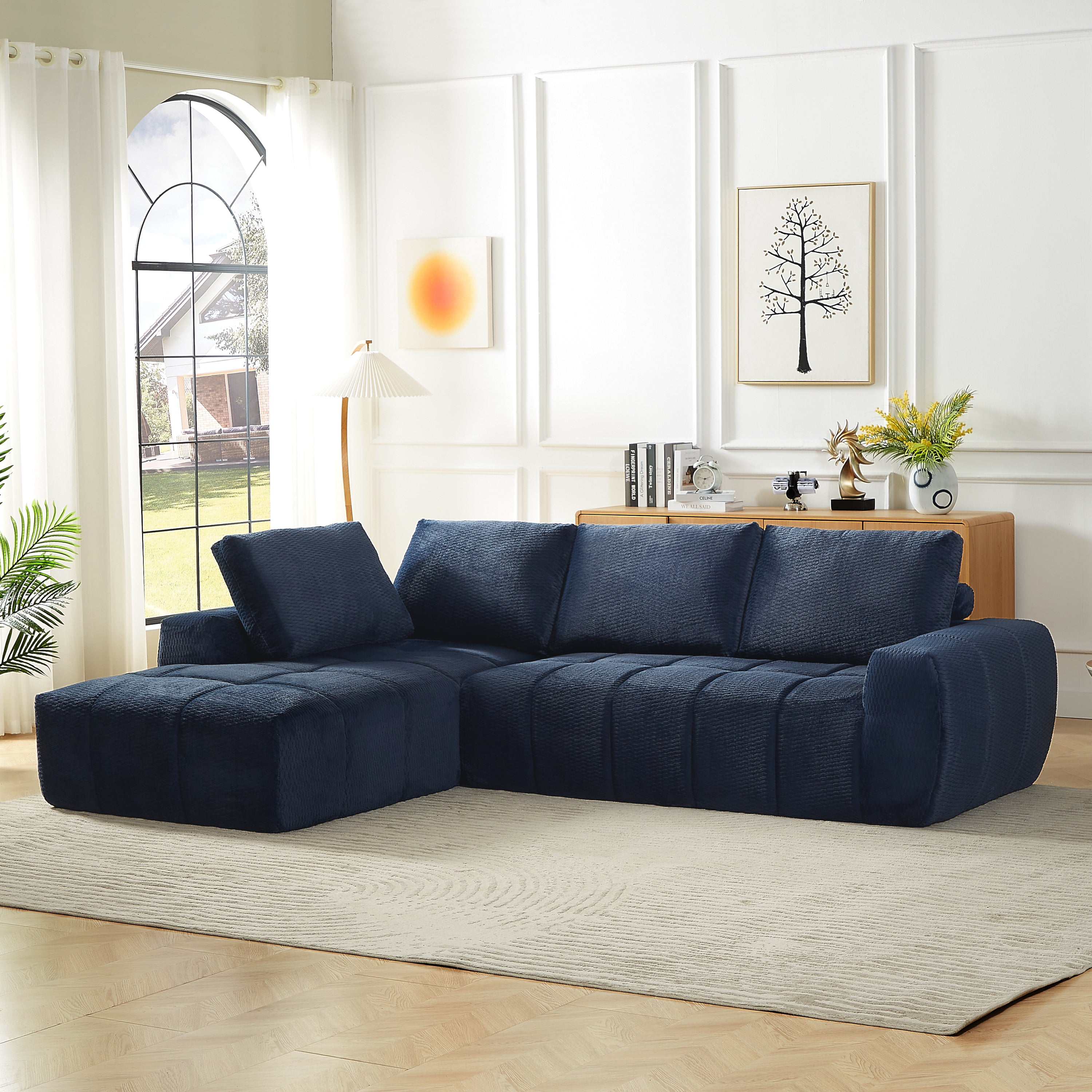 FAUX FUR L-Shape Luxury Sectional Oversized Sofa,Mnimalist Design,Comfy Sleeper Couch for Living Room,Apartment&Reception Spaces,No Assembly Required Sectional Sofa