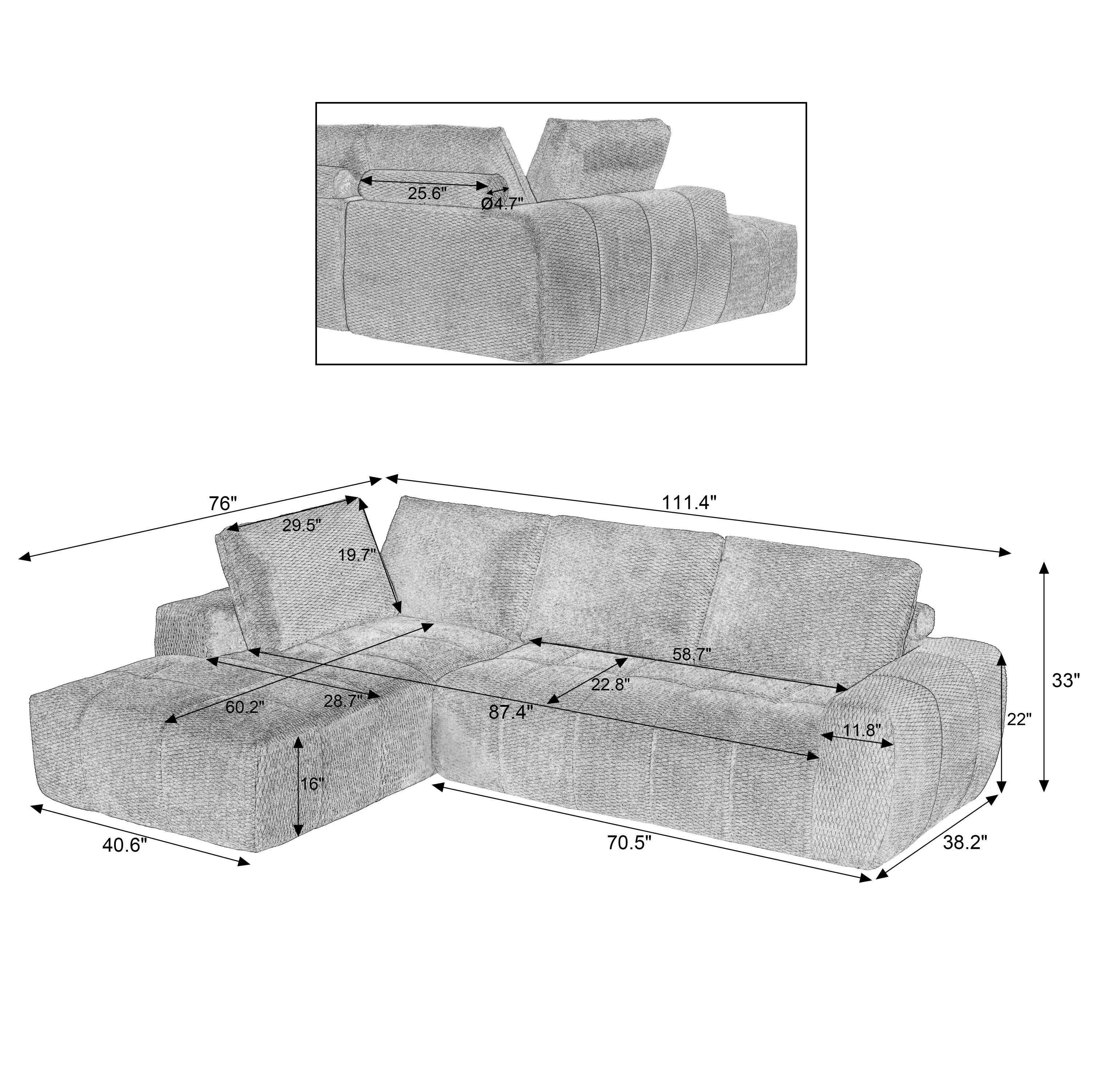 FAUX FUR L-Shape Luxury Sectional Oversized Sofa,Mnimalist Design,Comfy Sleeper Couch for Living Room,Apartment&Reception Spaces,No Assembly Required Sectional Sofa