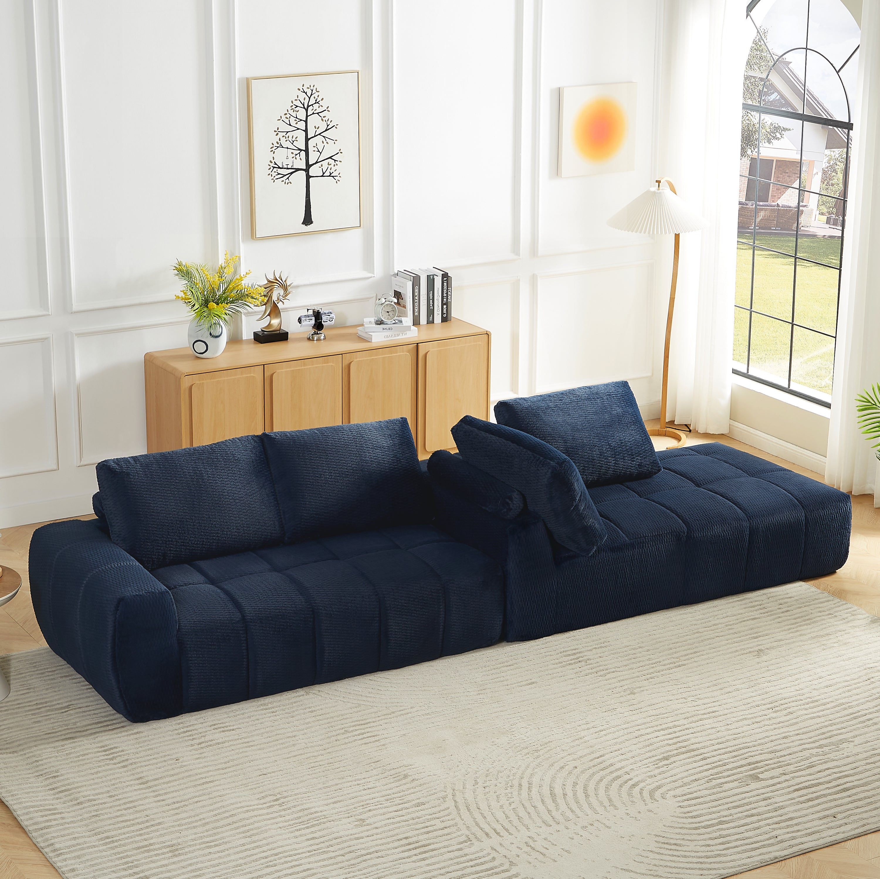 FAUX FUR L-Shape Luxury Sectional Oversized Sofa,Mnimalist Design,Comfy Sleeper Couch for Living Room,Apartment&Reception Spaces,No Assembly Required Sectional Sofa