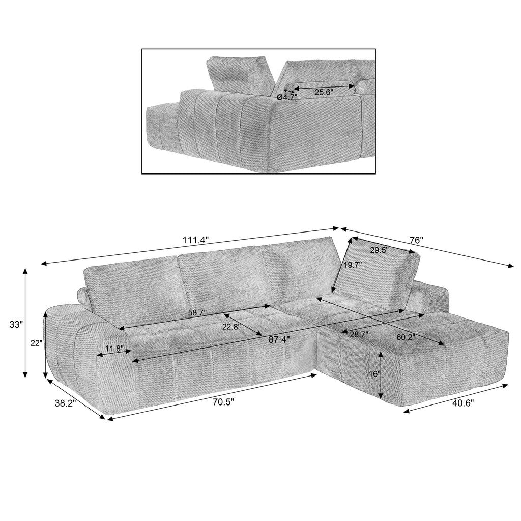 FAUX FUR L-Shape Luxury Sectional Oversized Sofa,Mnimalist Design,Comfy Sleeper Couch for Living Room,Apartment&Reception Spaces,No Assembly Required Sectional Sofa