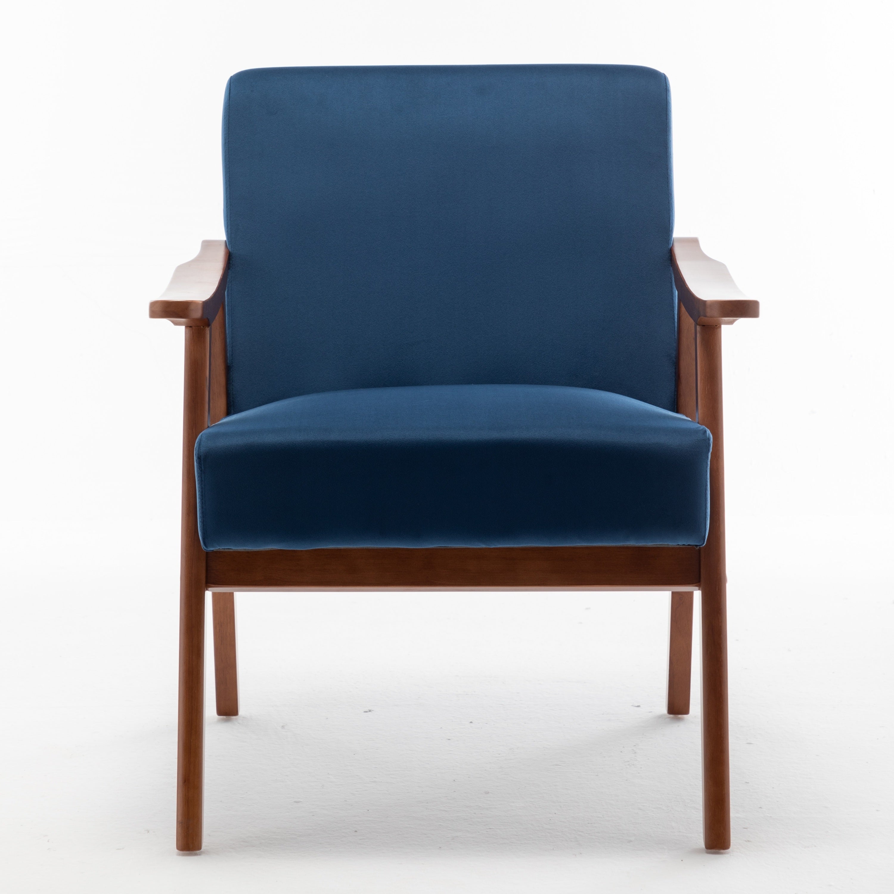 Accent Chair with Velvet Upholstery and Solid Wood Frame, Classic Mid-Century Modern Living Room Furniture for Extra Seating, Dark Blue