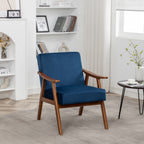 Accent Chair with Velvet Upholstery and Solid Wood Frame, Classic Mid-Century Modern Living Room Furniture for Extra Seating, Dark Blue