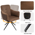 360° Swivel Home Office Desk Chairs Set of 2,Dining Chairs with Arm, Upholstered Bedroom Chairs with Metal Base,Makeup Chair for Vanity, for Living Room, Bedroom,Study Room,Dining Room(Dark Brown)